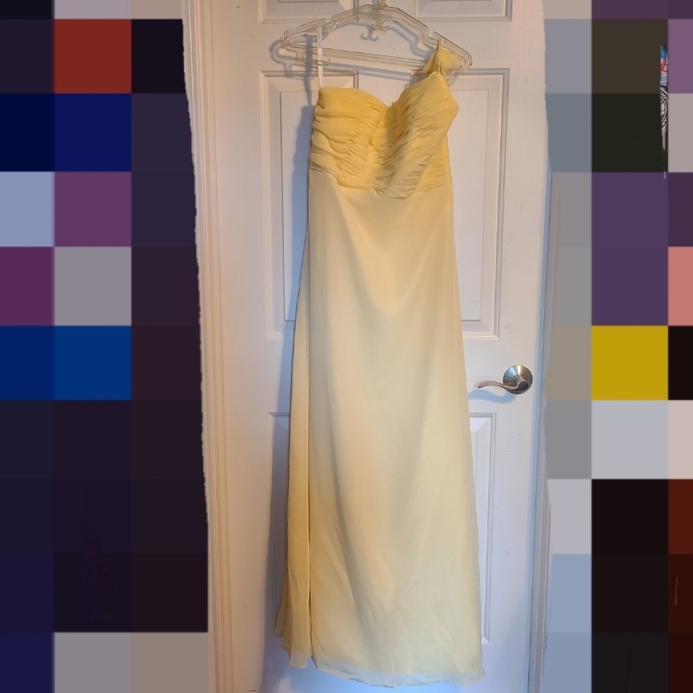 Size 10, formal yellow evening dress, one shoulder and ruffled bodice